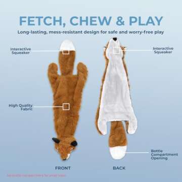 Best Pet Supplies 2-in-1 Stuffless Squeaky Dog Toys with Soft, Durable Fabric for Small, Medium, and Large Pets, No Stuffing for Indoor Play, Holds a Plastic Bottle - Fox, Medium