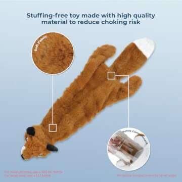 Best Pet Supplies 2-in-1 Stuffless Squeaky Dog Toys with Soft, Durable Fabric for Small, Medium, and Large Pets, No Stuffing for Indoor Play, Holds a Plastic Bottle - Fox, Medium