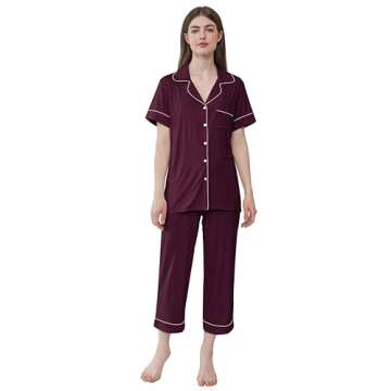 Joyaria Women Bamboo Viscose Pajama Set Cooling Summer Pjs Night Sweats Sleepwear(Chestnut,Small)