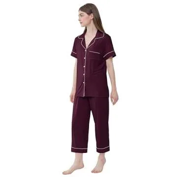 Joyaria Women Bamboo Viscose Pajama Set Cooling Summer Pjs Night Sweats Sleepwear(Chestnut,Small)