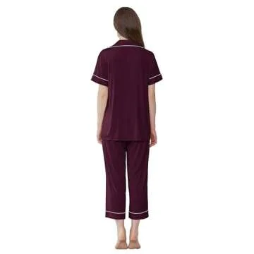 Joyaria Women Bamboo Viscose Pajama Set Cooling Summer Pjs Night Sweats Sleepwear(Chestnut,Small)