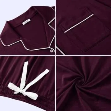 Joyaria Women Bamboo Viscose Pajama Set Cooling Summer Pjs Night Sweats Sleepwear(Chestnut,Small)