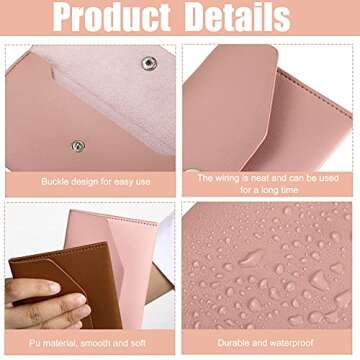 3 Pieces Leather Cash Envelopes Wallet Budget Envelope Wallet Bag Waterproof Flat Wallet Metal Snap Reusable Envelopes Purse for Cash Cards Women Girls Wedding Birthday (Black, Camel Pink)