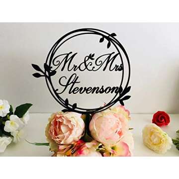 Personalized Wedding Laurel Wreath Cake Topper Circle Last Name Cake Decorations Family Name Mr and ...