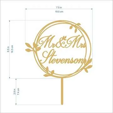 Personalized Wedding Laurel Wreath Cake Topper Circle Last Name Cake Decorations Family Name Mr and Mrs Custom Monogram Round Cake Toppers on Sticks Wood Rustic Acrylic Decor Bride Groom Centerpieces
