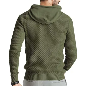 Zaitun Mens Hooded Sweatshirt Long Sleeve Solid Knitted Hoodie Pullover Sweater Army Green