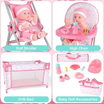 deAO Baby Doll Playset Stroller for Kids and Toddlers