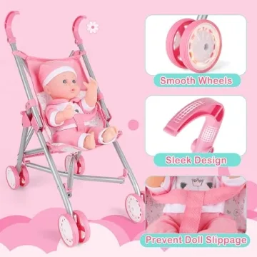 deAO Baby Doll Playset Stroller for Kids and Toddlers