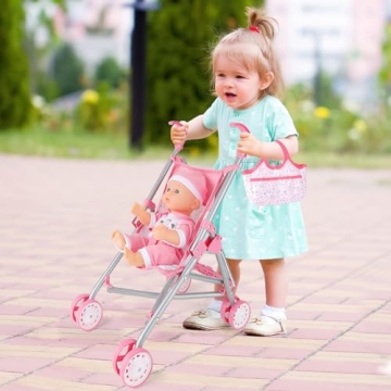 deAO Baby Doll Playset Stroller for Kids and Toddlers