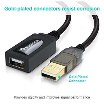 BlueRigger USB Extension Cable (32FT/10M, Long Active USB2.0 Extender, Male to Female Repeater, Data Transfer Cord)- for Game Consoles, Printer, Camera, Keyboard, Hard Drives