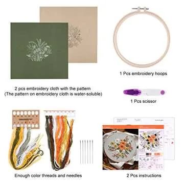FEPITO Complete Beginner Embroidery Kit with Floral Patterns and Tools