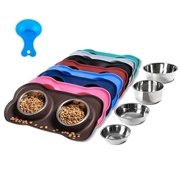 Hubulk Pet Dog Bowls 2 Stainless Steel Dog Bowl with No Spill Non-Skid Silicone Mat + Pet Food Scoop...