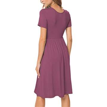 DB MOON Women Mauve Summer Casual Short Sleeve Dresses Empire Waist Dress with Pockets M