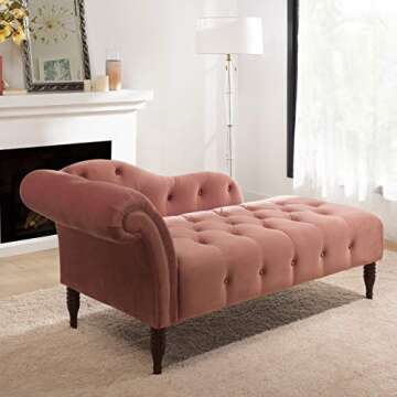 Jennifer Taylor Home Samuel Tufted Roll Arm Chaise Lounge, Ash Rose Pink Velvet