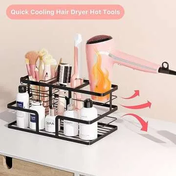YIGII Hair Tool Organizer - Bathroom Counter Organizer Hair Dryer Holder, Vanity Caddy with Removable Cup Storage for Hair Dryer Accessories, Makeup, Toiletries