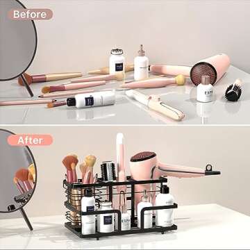 YIGII Hair Tool Organizer - Bathroom Counter Organizer Hair Dryer Holder, Vanity Caddy with Removable Cup Storage for Hair Dryer Accessories, Makeup, Toiletries