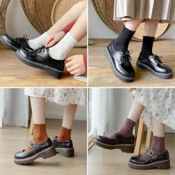 zrylibya Women Cute Ruffle Frilly Turn Cuff Ankle Socks Scalloped Pointelle Solid Casual Crew Socks 4 Pairs (Black,White,Coffee,Orange)