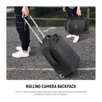 Neewer 2-in-1 Convertible Wheeled Camera Backpack with Rollers, Anti-Shock Dividers, and Spacious St...