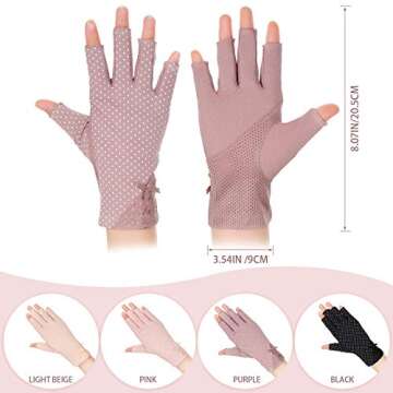 SATINIOR 4 Pairs Women Sunscreen Fingerless Gloves UV Protection Summer Sunblock Gloves for Driving, Medium(Lace and Bowknot)