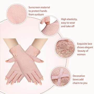 SATINIOR 4 Pairs Women Sunscreen Fingerless Gloves UV Protection Summer Sunblock Gloves for Driving, Medium(Lace and Bowknot)