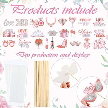 26 Pieces Bridal Shower Wedding Photo Booth Props Bachelorette Photo Props Rose Gold Pink Future Wif...