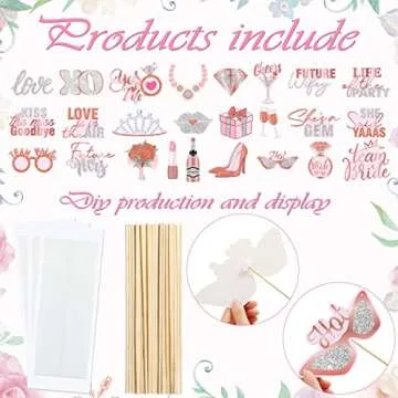 26 Pieces Bridal Shower Wedding Photo Booth Props Bachelorette Photo Props Rose Gold Pink Future Wif...