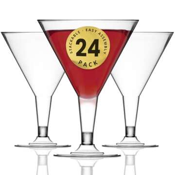 DecorRack 24 Martini Glasses, 7 oz -BPA Free- V-Shaped Plastic Glass, Perfect for Outdoor Parties, W...