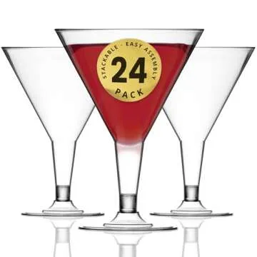 DecorRack 24 Martini Glasses, 7 oz -BPA Free- V-Shaped Plastic Glass, Perfect for Outdoor Parties, W...