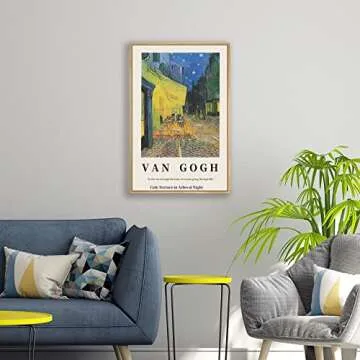 Gufro Van Gogh Framed Canvas Art - Cafe Terrace at Night Wall Art