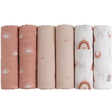 GLLQUEN BABY Receiving Blanket 6 Pack - Soft Muslin Swaddle Blankets for Infants