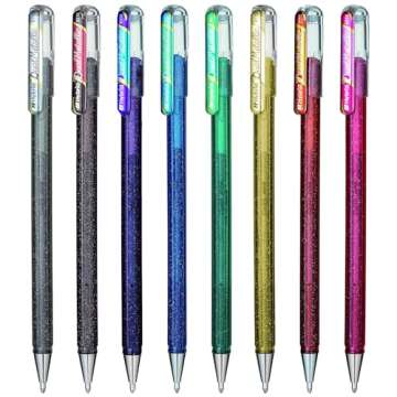 Pentel Hybrid - Dual Metallic Pens - Liquid Gel Rollerball Pens - K110 - Assorted Colours - Set of 8
