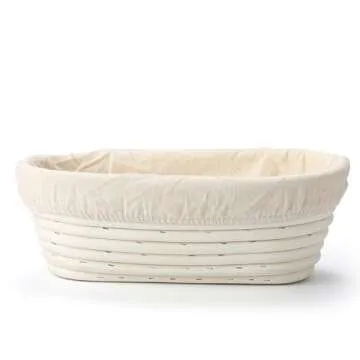 Saint Germain Bakery Premium Round Bread Banneton Basket with Liner - Perfect Brotform Proofing Basket for Making Beautiful Bread (10 inch Oval)