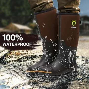 TIDEWE Rubber Work Boot for Men with Steel Toe & Shank, Waterproof Anti Slip Hunting Boot, 6mm Neopr...