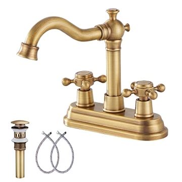 Antique Brass Bathroom Faucet with 360° Swivel Spout