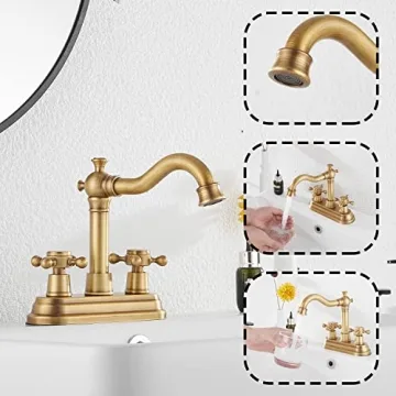 Antique Brass Bathroom Faucet with 360° Swivel Spout
