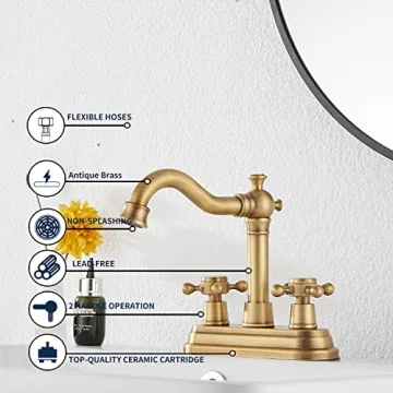 Antique Brass Bathroom Faucet with 360° Swivel Spout