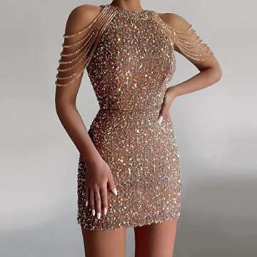 Mifsaly Womens Glamorous Sequined Mini Dress with Tassels Bodycon Sparkly Sequined Mini Dresses Sexy...