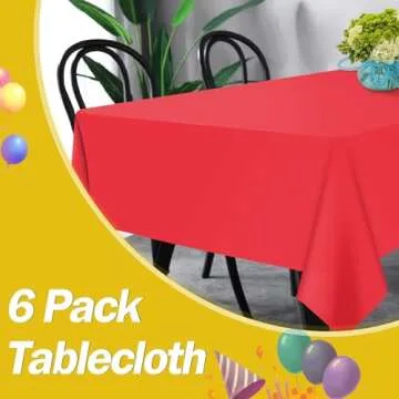 tujol Red 6 Pack Plastic Table Cloth 54" x 108", Disposable Tablecloths Rectangle Table Cover, Plastic Table Cloths for Parties