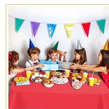 tujol Red 6 Pack Plastic Table Cloth 54" x 108", Disposable Tablecloths Rectangle Table Cover, Plastic Table Cloths for Parties
