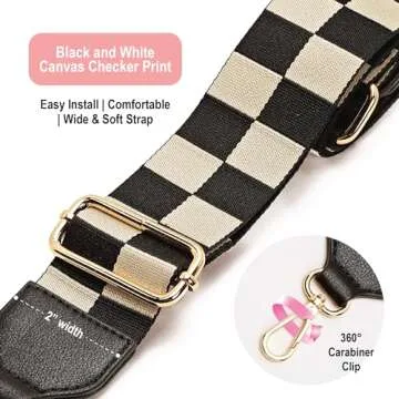 Like Dreams Wide Shoulder Adjustable Checks Straps for Crossbody Canvas Bag Handbag Replacement Straps (Black White)