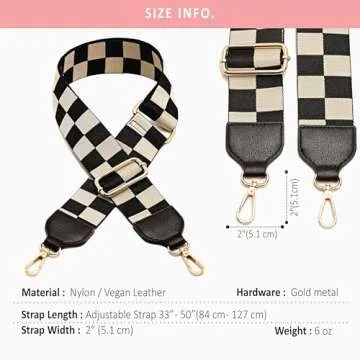 Like Dreams Wide Shoulder Adjustable Checks Straps for Crossbody Canvas Bag Handbag Replacement Straps (Black White)