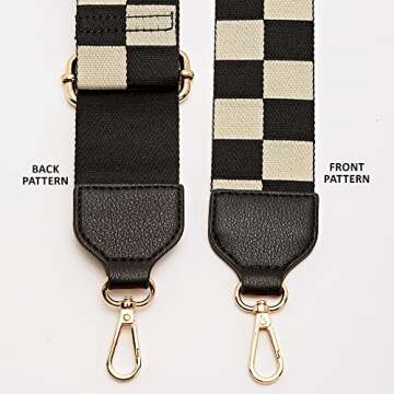 Like Dreams Wide Shoulder Adjustable Checks Straps for Crossbody Canvas Bag Handbag Replacement Straps (Black White)