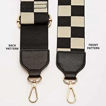 Like Dreams Wide Shoulder Adjustable Checks Straps for Crossbody Canvas Bag Handbag Replacement Straps (Black White)