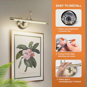 JOOSENLUX Modern LED Picture Lights Fixtures,Art Decor Metal Artwork Mini Accent Spotlights 16.54" Inch,7W(45W Eqv.),Natural White 3000K,Hardwire Swing Arm, Antique Bronze Finish