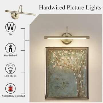JOOSENLUX Modern LED Picture Lights Fixtures,Art Decor Metal Artwork Mini Accent Spotlights 16.54" Inch,7W(45W Eqv.),Natural White 3000K,Hardwire Swing Arm, Antique Bronze Finish