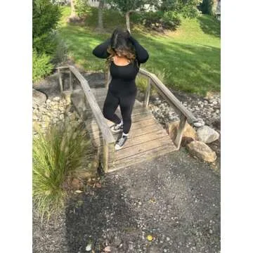 Sunzel Long Sleeve Bodysuits One Piece Jumpsuit for Women with Square Neck and Butt Scrunch Leggings Seamless Ribbed Rompers (25" Inseam, X-Large, Black)