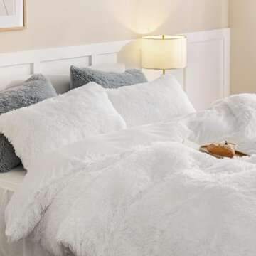 Dreamcountry Plush Fluffy Duvet Cover Oeko-TEX Certified Luxury Ultra Soft Shaggy Crystal Velvet Bedding Set 3 Pieces(1 Duvet Cover + 2 Pillow Shams) Zipper Closure(Queen, White)