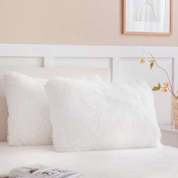 Dreamcountry Plush Fluffy Duvet Cover Oeko-TEX Certified Luxury Ultra Soft Shaggy Crystal Velvet Bedding Set 3 Pieces(1 Duvet Cover + 2 Pillow Shams) Zipper Closure(Queen, White)
