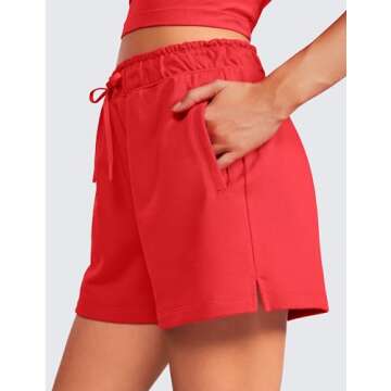 CRZ YOGA Comfy Cotton Sweat Shorts for Women Casual Summer Drawstring for Gym Lounge Workout Jersey with Pockets Deep Red Small
