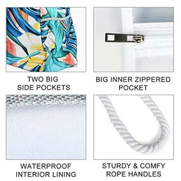 Ubestpak Leaves Design XXL Tote Bags For Women's Beach, Gym, Swim, Pool, Travel